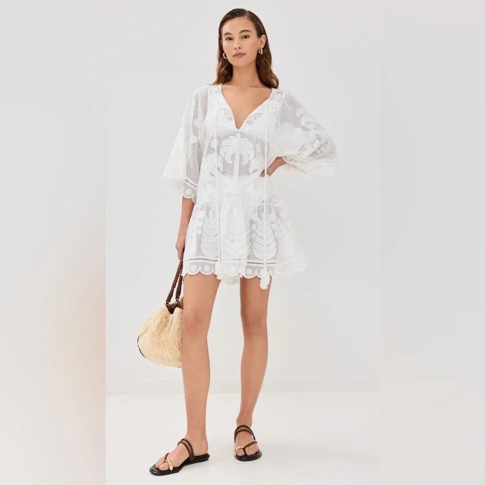 NWT Farm Rio Palm Tree Cutwork White Dress - Picture 3 of 9